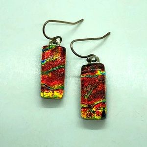 Handcrafted Silver Metal Dichroic Glass Earrings